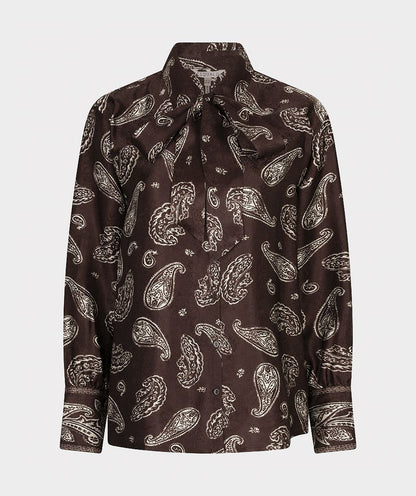 Blouse Bow Warm in Brown Paisley
