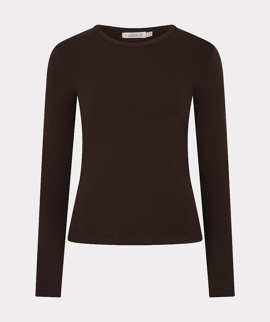 Long Sleeve Basic Round Neck Top in Cacao