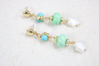 Turquoise + Chalcedony Star Drop Earrings