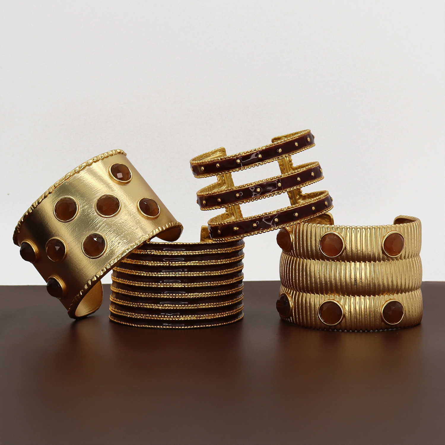 Mocha Stones Cuff Bracelet - 24K Gold Plated