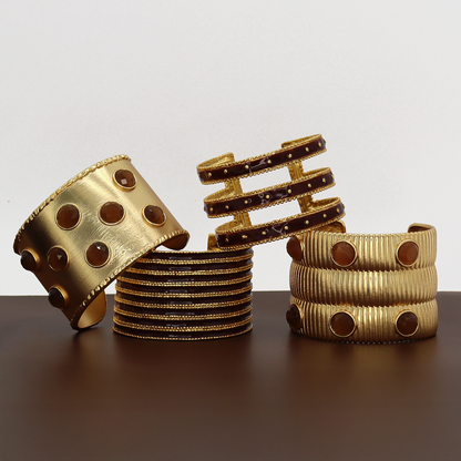 Mocha Stones Cuff Bracelet - 24K Gold Plated