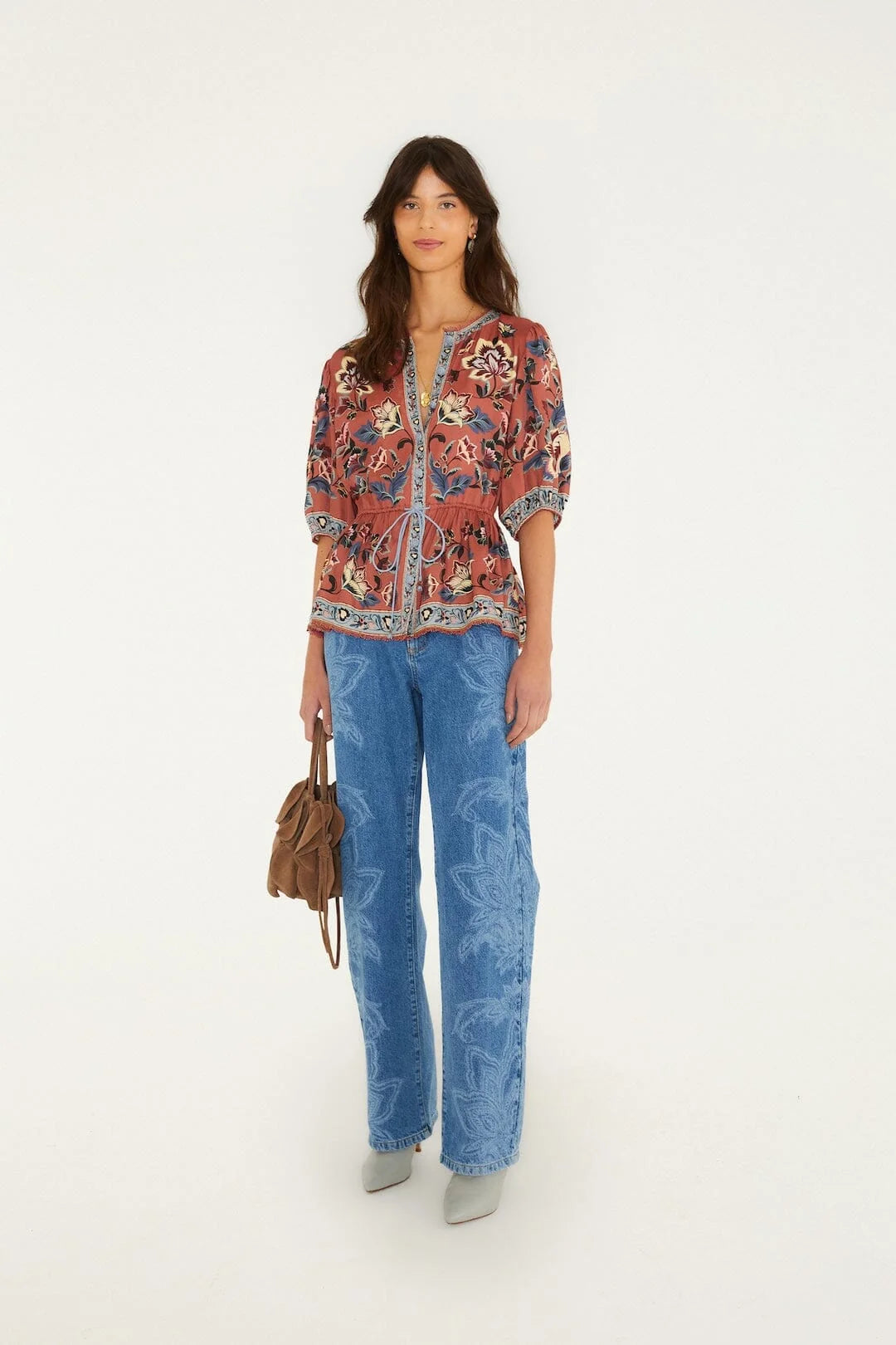 Floral Beauty Tapestry Blush Pink Blouse