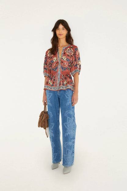 Floral Beauty Tapestry Blush Pink Blouse