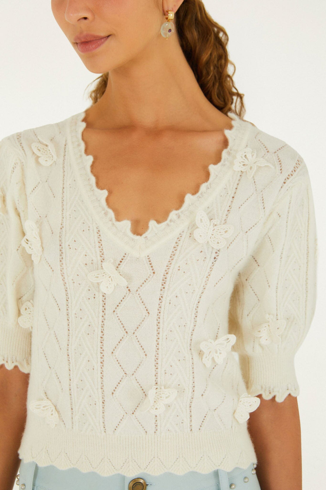 Richelieu 3D Butterflies Artisanal Knit Top