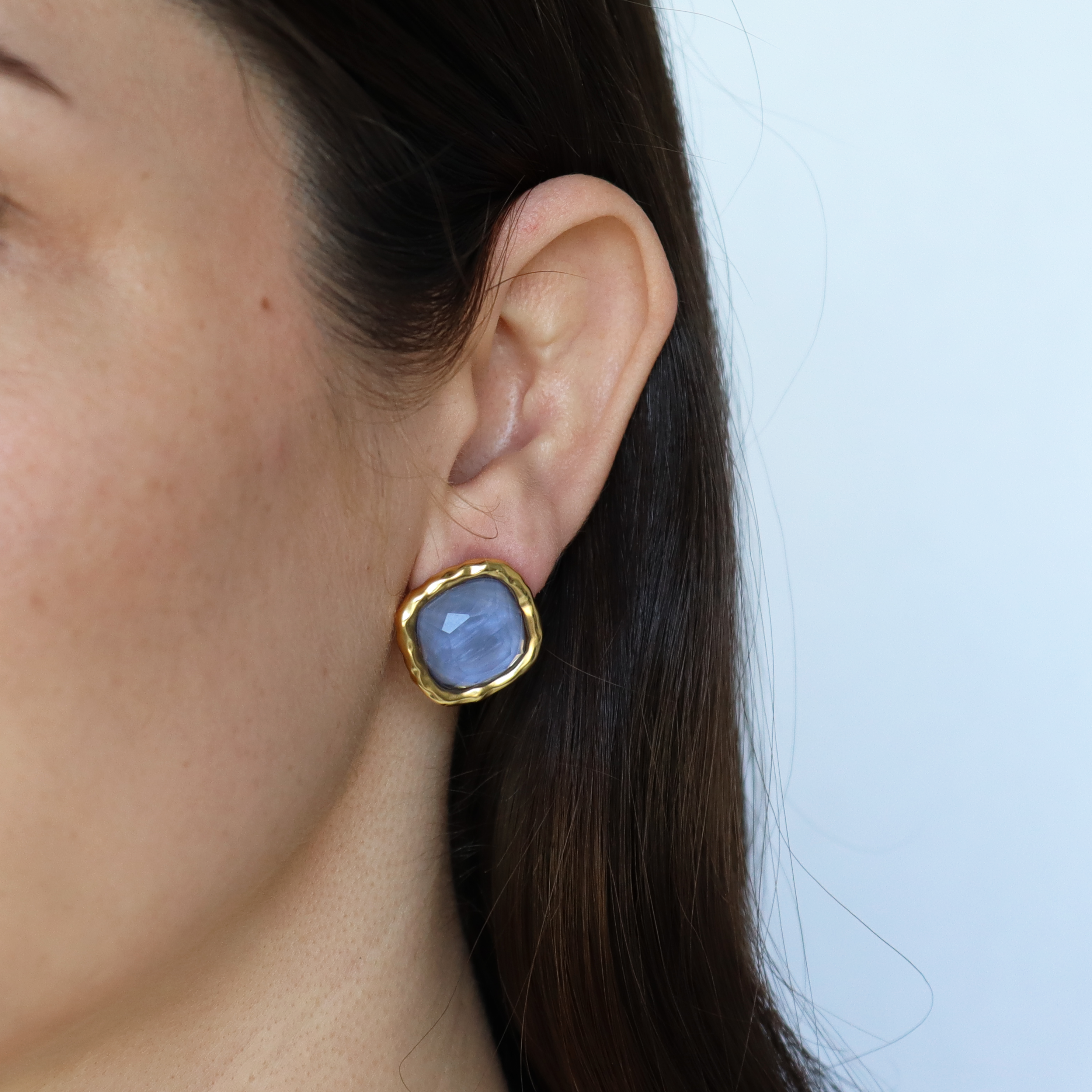 Bezel Gem Stud Earrings - 24K gold Plated