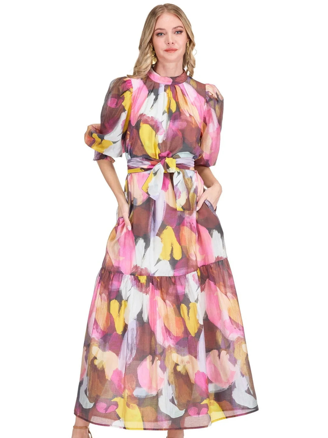Pleated Neck Maxi in Harvest Brush