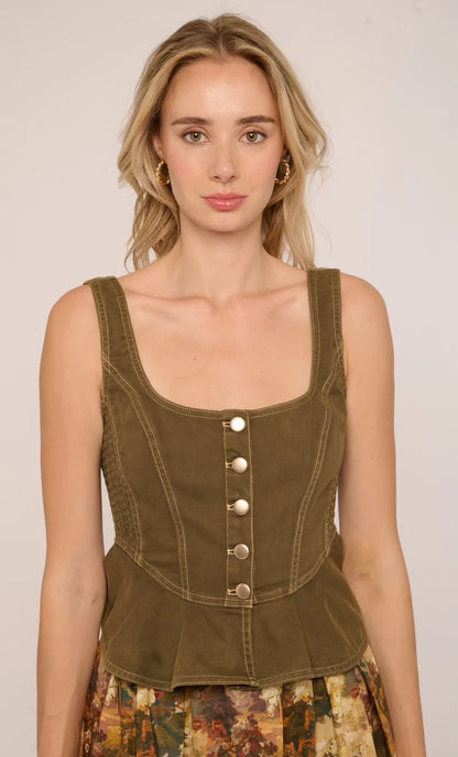 Eva Top in Ivy Green Denim