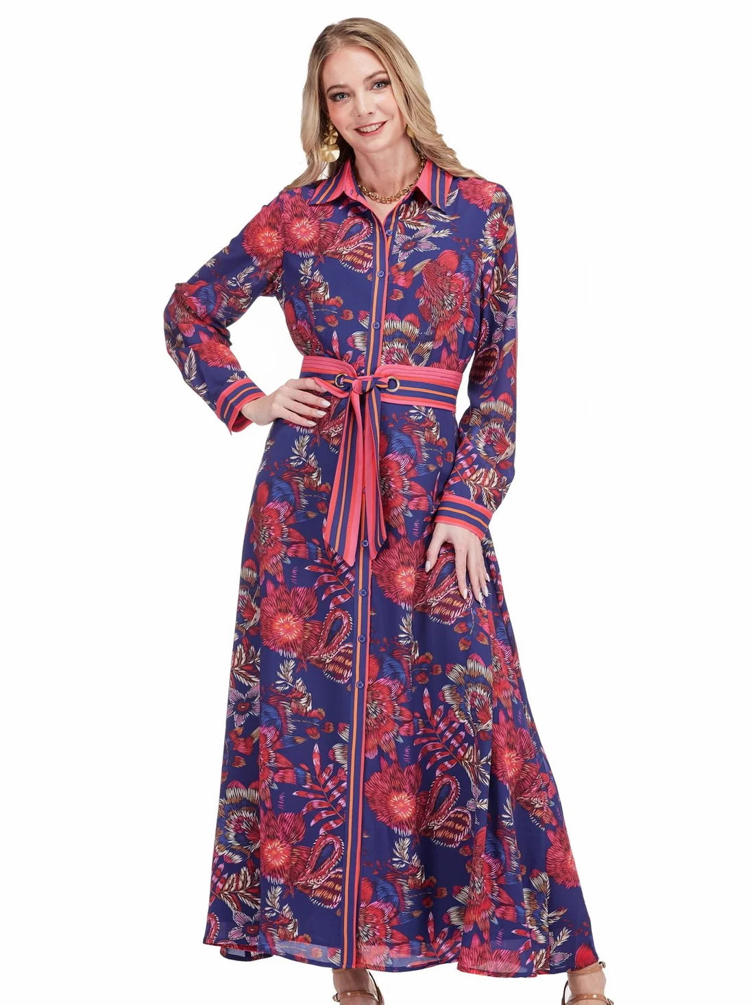 Maxi Shirtdress in Hibiscus Royale