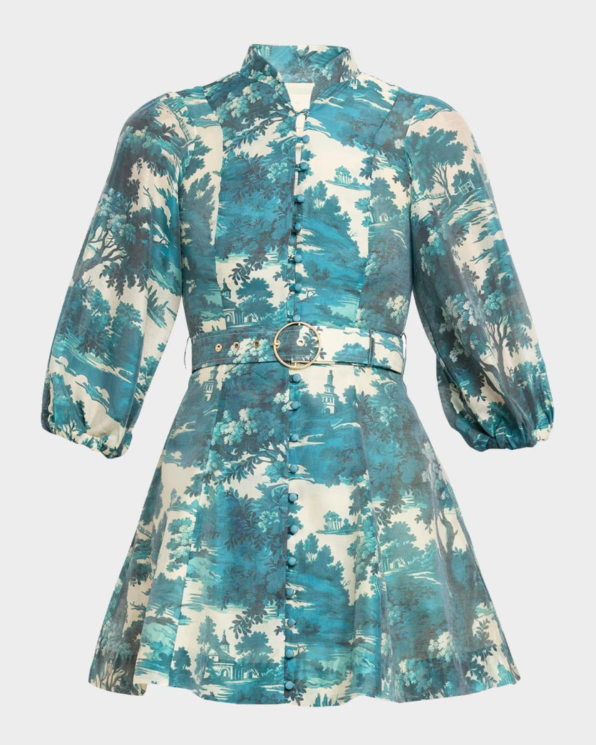 Valencia Mini Dress in Ceramic Toile