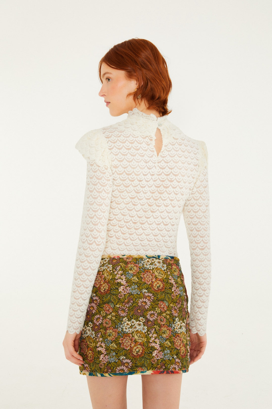 JACQUARD ARABESQUE CREAM MATELASSE MINI SKIRT