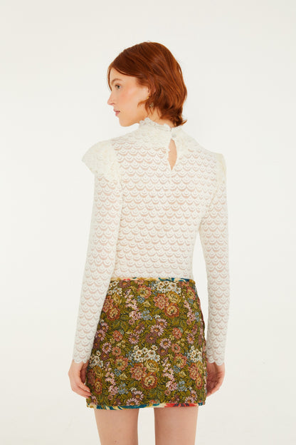 JACQUARD ARABESQUE CREAM MATELASSE MINI SKIRT