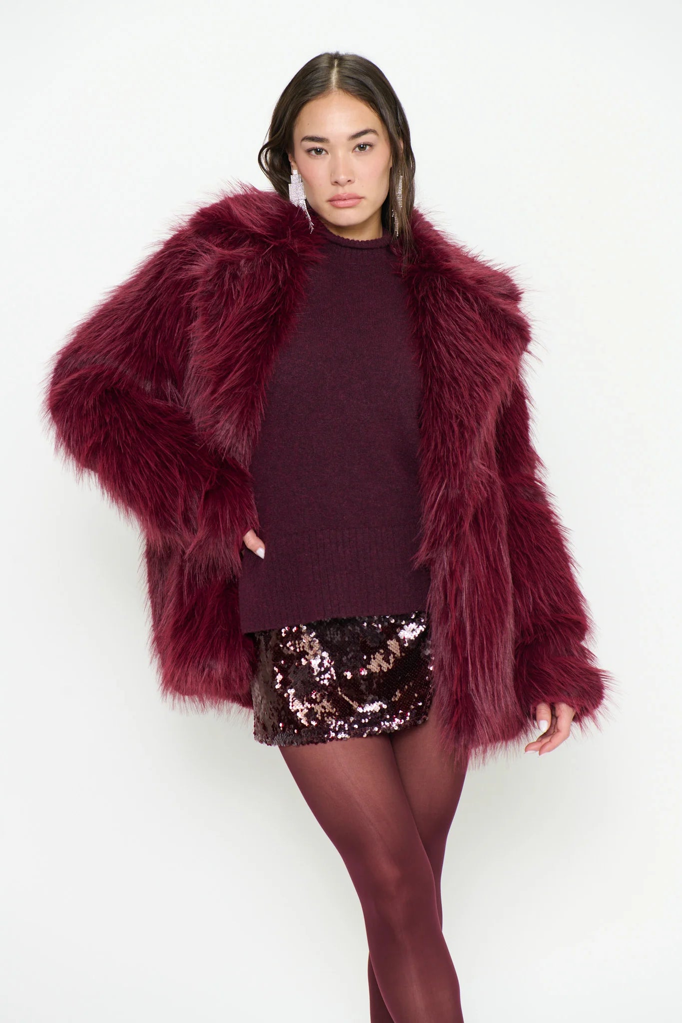 Salt Lake Fur Coat in Merlot Knit Faux Fur