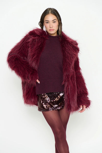 Salt Lake Fur Coat in Merlot Knit Faux Fur